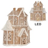 Cumpara ieftin Casuta Turta Dulce polirasina maro alba cu led 18x9x20 cm