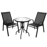 Cumpara ieftin Set mobilier gradina, masa rotunda si 2 scaune, metal sticla, pentru balcon, terasa, exterior, negru