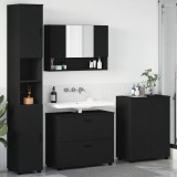 VidaXL Set de mobilier pentru baie cu ușă 4 pcs Negru 30 x 35 x 192 cm 3393084