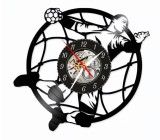 Ceas de perete din disc vinil, Tematică Handbal, Design Sportiv cu Jucător și Poartă, Negru