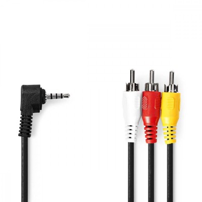 Cablu audio-video Jack 3.5 mm tata - 3x RCA tata 2m negru Nedis CVGP22400BK20 foto