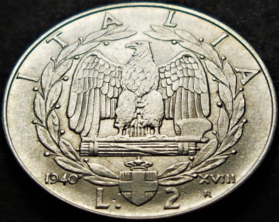 Moneda ISTORICA 2 LIRE - ITALIA FASCISTA, anul 1940 *cod 3704 = NEMAGNETICA! foto