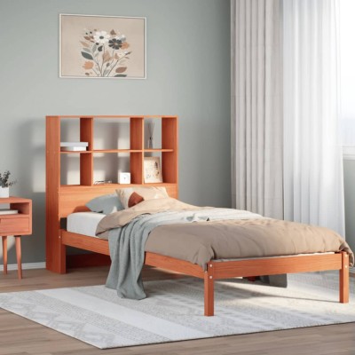 vidaXL Pat bibliotecă fără saltea maro ceruit 75x190 cm lemn masiv pin 3321597 foto