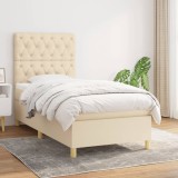 Cumpara ieftin Pat box spring cu saltea, crem, 80x200 cm, textil