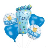 Set 5 baloane folie, 45cm &ndash; 77cm, forma piciorus, it&rsquo;s a boy &ndash; baby boy, albastru, Ropet