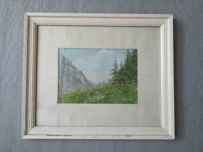TABLOU VECHI IN ULEI. PEISAJ DE MUNTE. SEMNAT E. PANAITESCU 1967. 50X42 CM-238179 foto