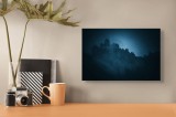 Tablou Canvas, "Misterul munților &icirc;nvăluiți de ceață", Mister, Seninătate, Umbre, Calm, Nocturn, Natură, Pitoresc, Misticism, &Icirc;ntuneric, Siluetă, 39 x