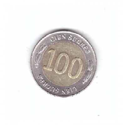 Moneda Ecuador 100 sucres 1997, stare foarte buna, curata foto