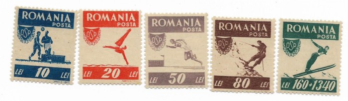 Romania (280) - Organizatia Sportului Popular, dantelata, 1946 - serie neoblit.