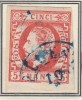 ROMANIA 1871 LP 30 REGELE CAROL I CU BARBA 5 BANI ROSU T 7 STAMPILAT