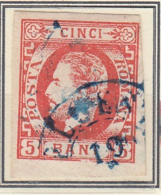 ROMANIA 1871 LP 30 REGELE CAROL I CU BARBA 5 BANI ROSU T 7 STAMPILAT foto