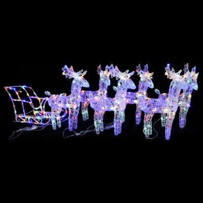 Decorațiune de Crăciun reni și sanie 320 LED-uri acril foto