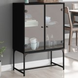 Dulap lateral cu uși din sticlă, negru, 69x37x100 cm