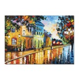 Tablou pictat manual, Peisaj citadin, impreuna pentru totdeauna, 70x50cm ulei pe panza in cutit efect 3D, Spectaculos