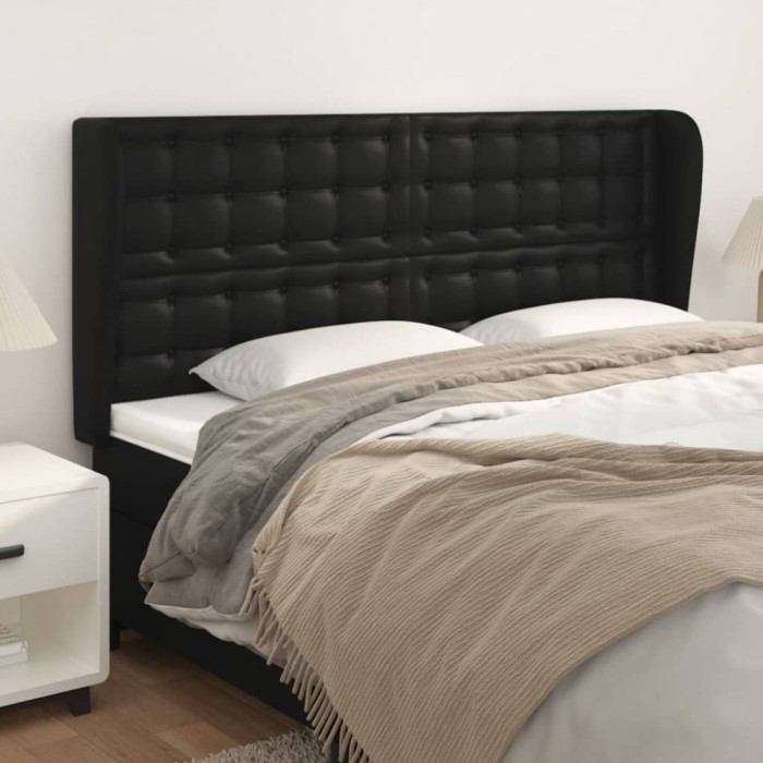 vidaXL Tăblie de pat cu aripioare, negru, 203x23x118/128 cm, piele eco 3118064