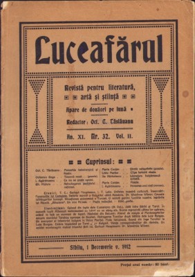 Z526N Luceafărul, 1 decembrie stil vechi 1912, Sibiu, redactor Octavian Tăslăuanu, funeraliile lui I L Caragiale foto