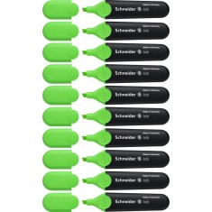 Set 10 Textmarkere Schneider Job, Varf Tesit si Scriere de 1-5 mm, Cerneala pe Baza de Apa, Culoare Verde Fluorescent, Evidentiator, Accesorii Birou, foto