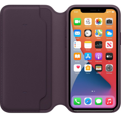 Husa de protectie telefon Apple pentru Iphone 11 Pro Max, Leather Folio, MX092ZM/A, Aubergine foto