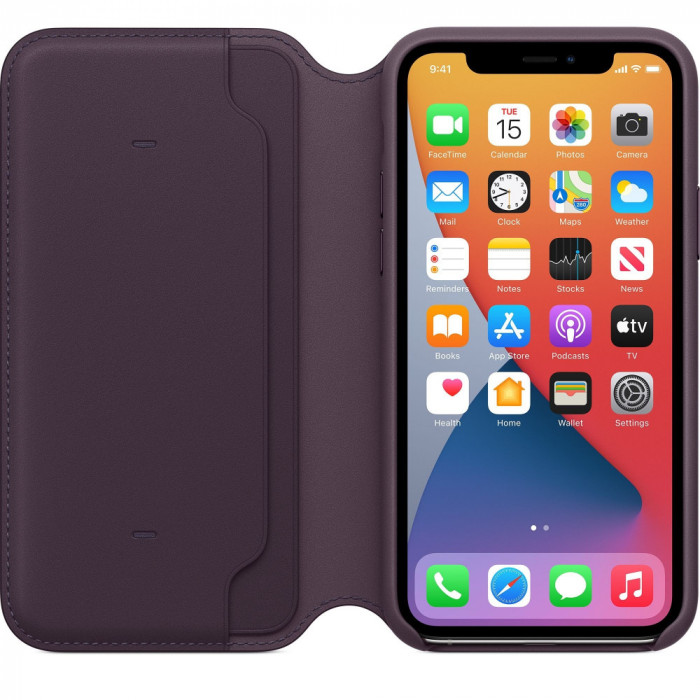 Husa de protectie telefon Apple pentru Iphone 11 Pro Max, Leather Folio, MX092ZM/A, Aubergine