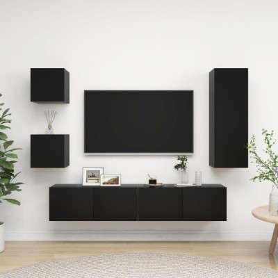 vidaXL Set dulapuri TV, 5 piese, negru, lemn prelucrat foto