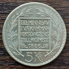 (A470) MONEDA DIN ARGINT SUEDIA - 5 KRONOR 1966, LIT. U, REFORMA CONSTITUTIONALA