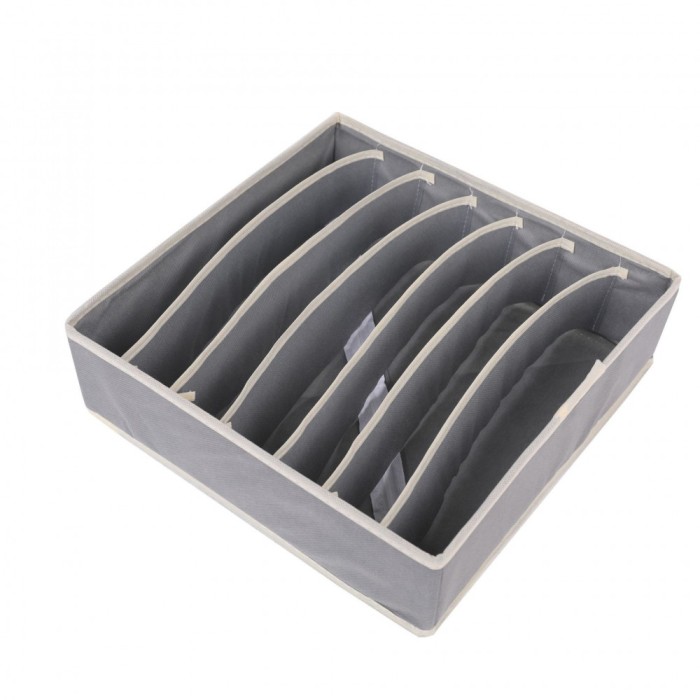 Cutie depozitare lenjerie, 7 compartimente, p&Atilde;&cent;nz&Auml; oxford, 32x32x10 cm, sertare/dulap, gri