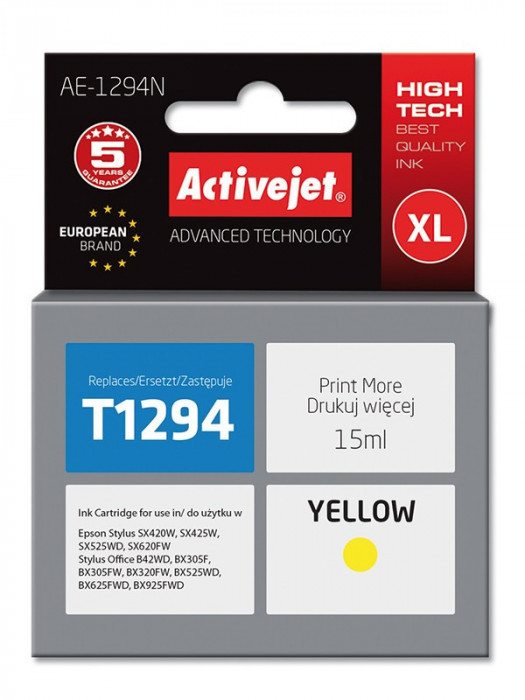 Cartus compatibil t1294 yellow pentru epson c13t12944010, premium activejet,