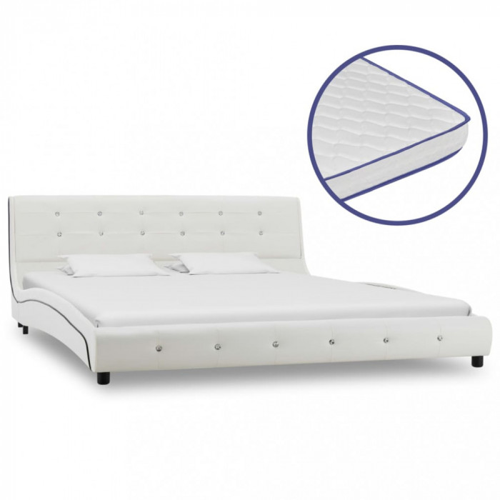 vidaXL Pat cu saltea, spumă memorie, alb, 160x200 cm, piele ecologică 277557