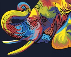 Set pictura pe numere Elefant colorat 3117, panza bumbac pe rama lemn, 80x100 cm, tablou cu schita, 3 pensule si vopsea acrilica foto
