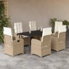 VidaXL Set de masă pentru grădină, 7 piese, cu perne, bej, poliratan 3212376