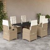 VidaXL Set de masă pentru grădină, 7 piese, cu perne, bej, poliratan 3212376