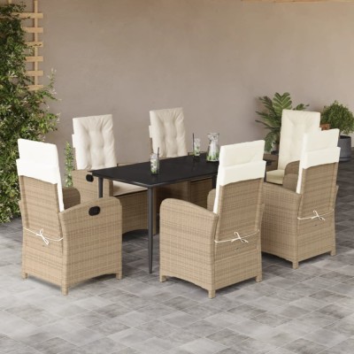 vidaXL Set de masă pentru grădină, 7 piese, cu perne, bej, poliratan 3212376 foto