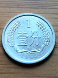 Moneda China 1 Fen 1963 -Luciu de batere, Asia, Aluminiu