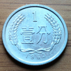 Moneda China 1 Fen 1963 -Luciu de batere