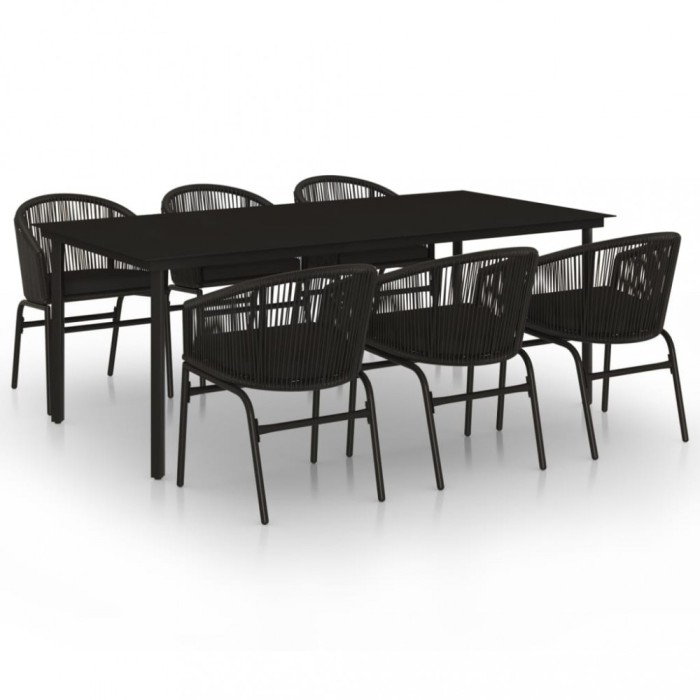 Set de servit masa pentru gradina, 7 piese, negru