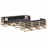 Set Canapea Gradina Gossi, 8 Piese, Lemn Masiv Pin, Perne Antracit Incluse, Design Modular