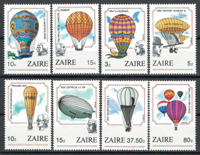 Zaire Zair 1984 Mi 867/74 MNH - 200 de ani de aviatie, baloane foto