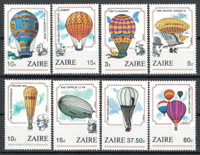 Zaire Zair 1984 Mi 867/74 MNH - 200 de ani de aviatie, baloane