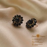 Cercei Noir Flore cu flori negre si margele fatetate, placati cu aur 18K, 2 cm Brazilia