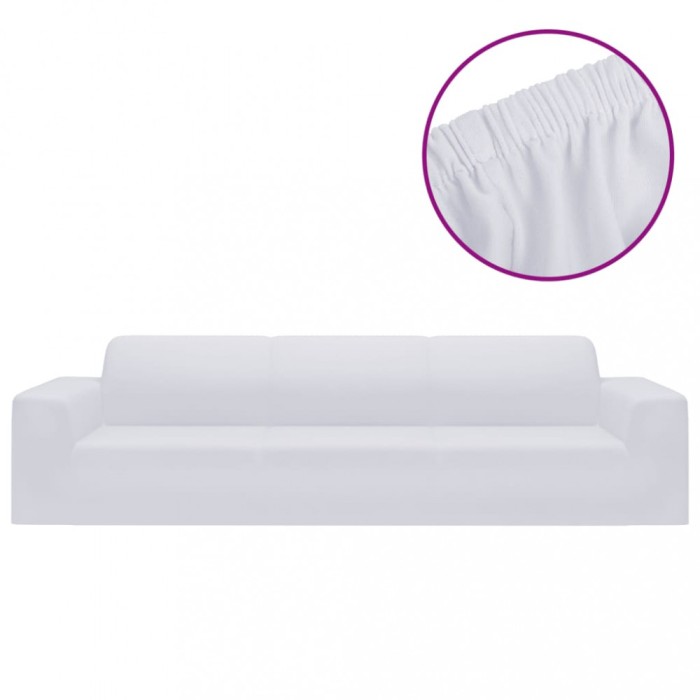 Husa elastica pentru canapea cu 4 locuri poliester jersey alb