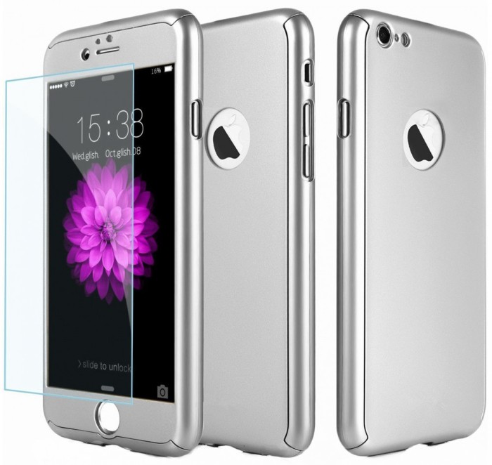 Husa Full Cover (fata + spate + geam sticla) pentru Apple iPhone 6 Plus / 6S Plus, Silver