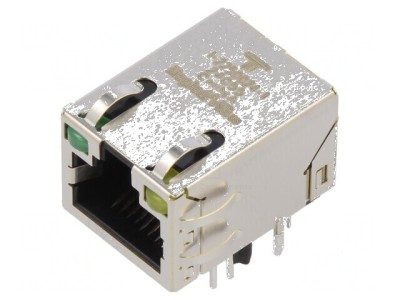 Conector RJ45 soclu ecranat cu diodă LED THT &amp;icirc;n unghi, PIN 8 foto