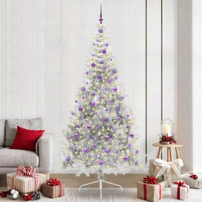 vidaXL Pom de Crăciun artificial pre-iluminat Argintiu 240 cm PET 3397238 foto