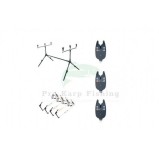 Rod Pod Pescuit 3 Lansete cu Avertizori Senzori, Swingere LED, Husa Transport, Negru