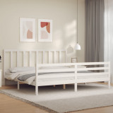 VidaXL Cadru de pat cu tăblie Super King Size, alb, lemn masiv