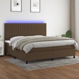 vidaXL Pat cu arcuri, saltea și LED, maro &icirc;nchis, 200x200 cm, textil