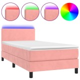 Cumpara ieftin Pat cu arcuri, saltea si LED, negru, 90x200 cm, catifea