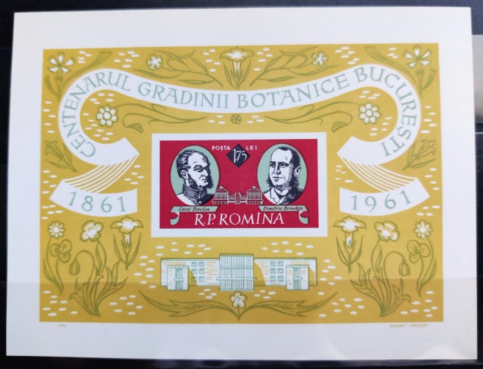 ROMANIA 1961 - Centenarul Gradinii Botanice - colita 51 - MNH** - LP 525