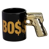 Cana Decorativă Neagră Ceramică cu Maner Pistol 3D și Imprimare Aurie, CMCLASS