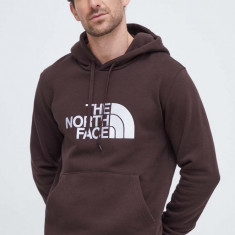 The North Face hanorac de bumbac Drew Peak Hoodie bărbați, culoarea maro, cu glugă, cu imprimeu NF00AHJYI0I1